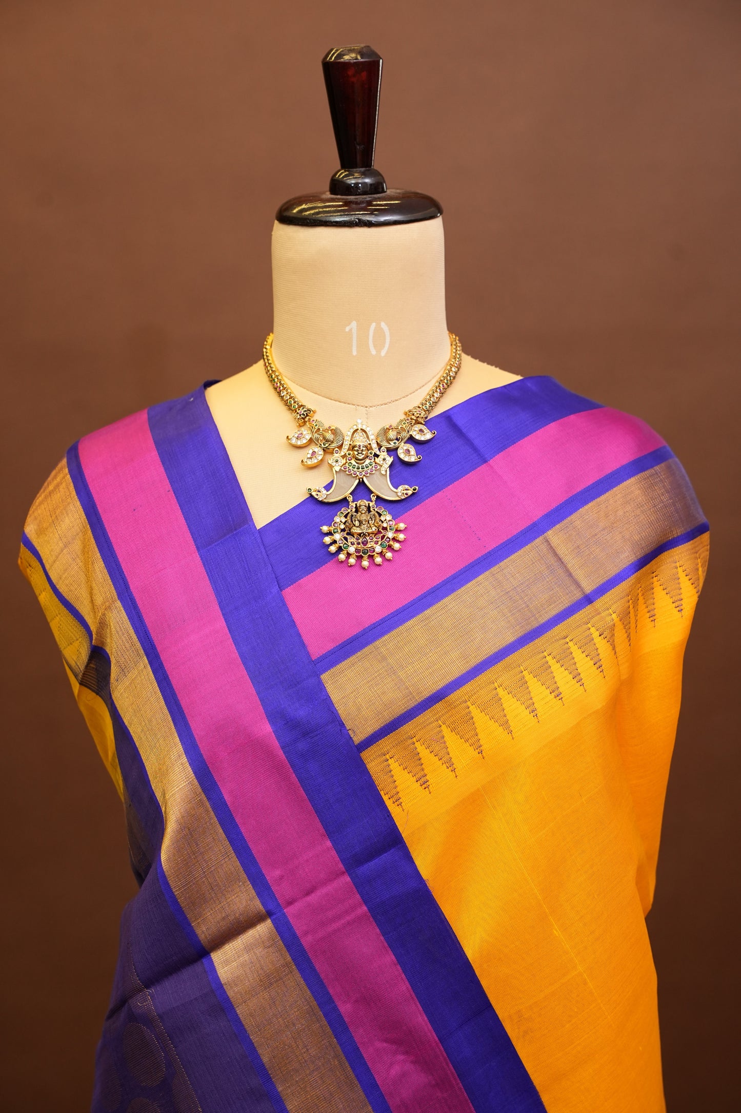 Pure Kuppadam Korvai Pattu Saree-Yellow & Blue