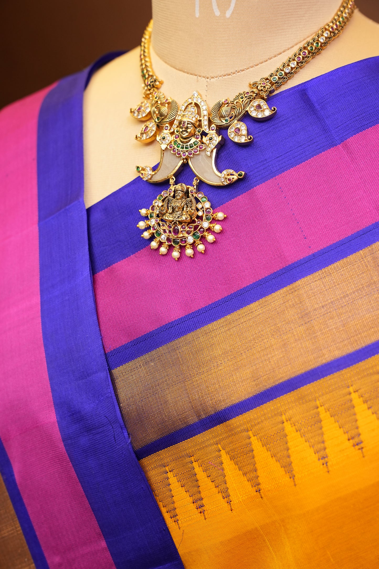 Pure Kuppadam Korvai Pattu Saree-Yellow & Blue