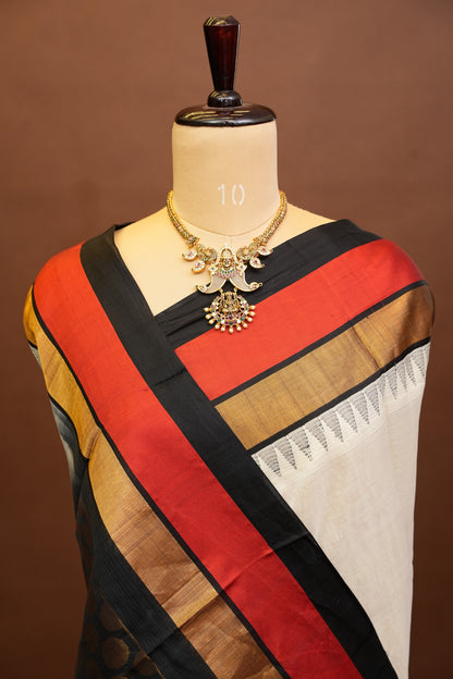 Pure Kuppadam Korvai Pattu Saree-Ivory & Black