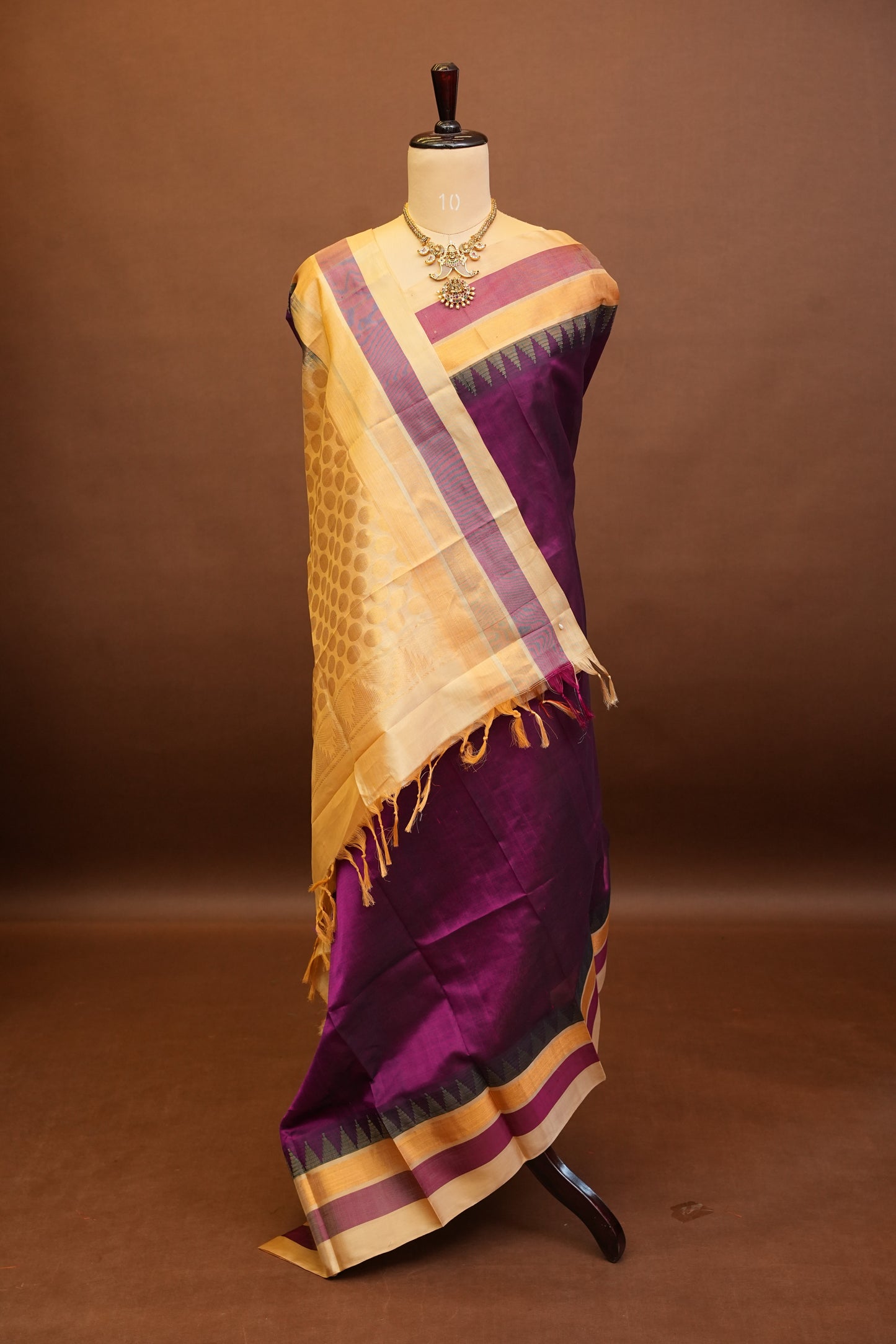 Pure Kuppadam Korvai Pattu Saree-Wine & Ivory