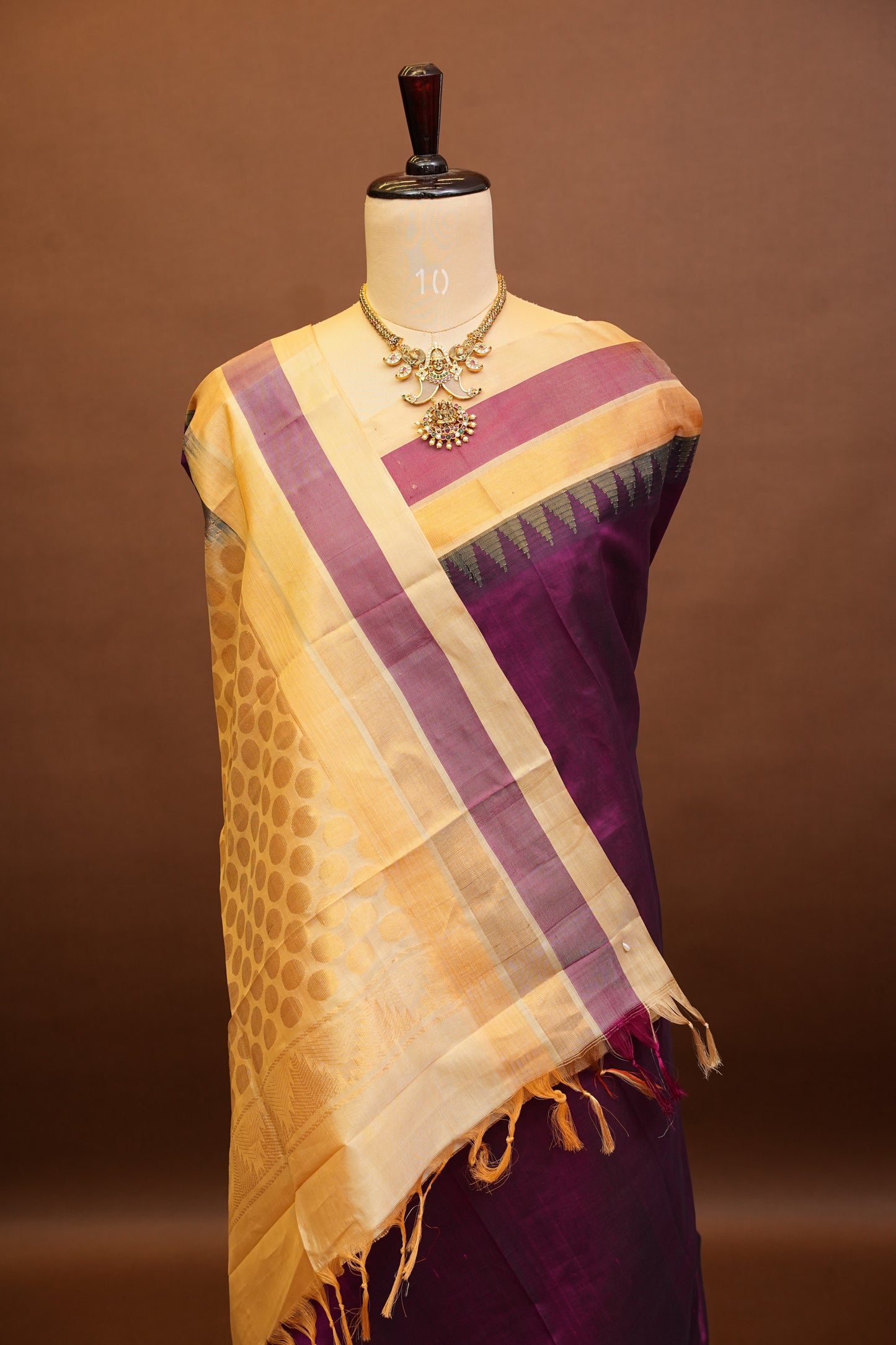 Pure Kuppadam Korvai Pattu Saree-Wine & Ivory