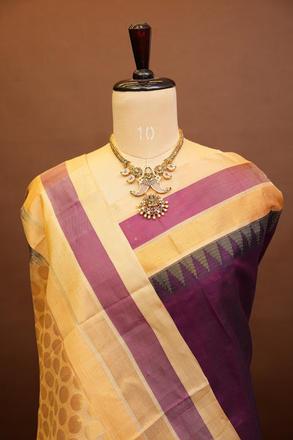Pure Kuppadam Korvai Pattu Saree-Wine & Ivory