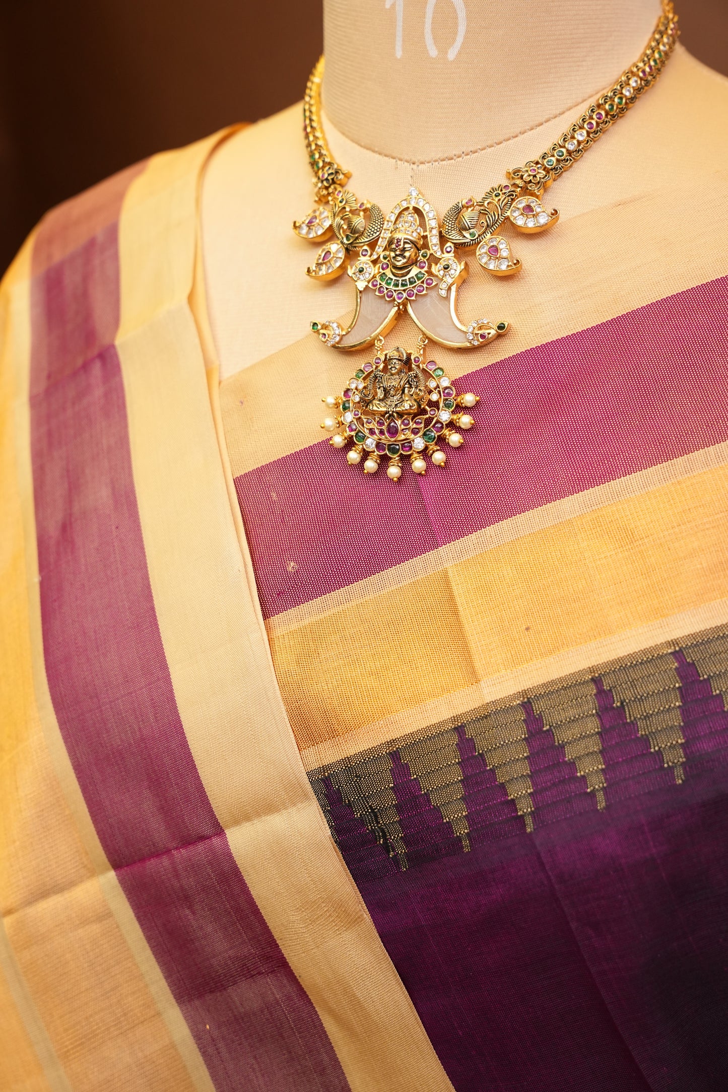 Pure Kuppadam Korvai Pattu Saree-Wine & Ivory