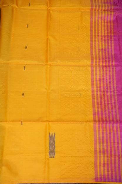 Vegan Saree with Contrast Pallu – Mustard Yellow & Pink