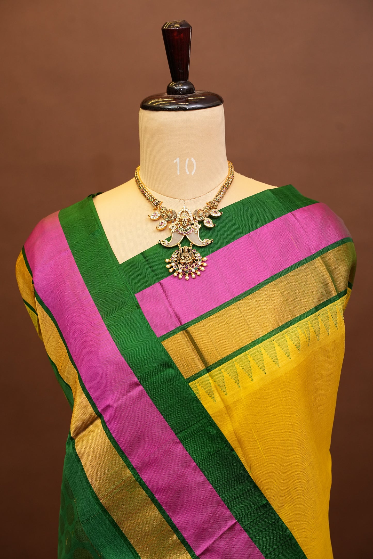 Pure Kuppadam Korvai Pattu Saree-Yellow & Green
