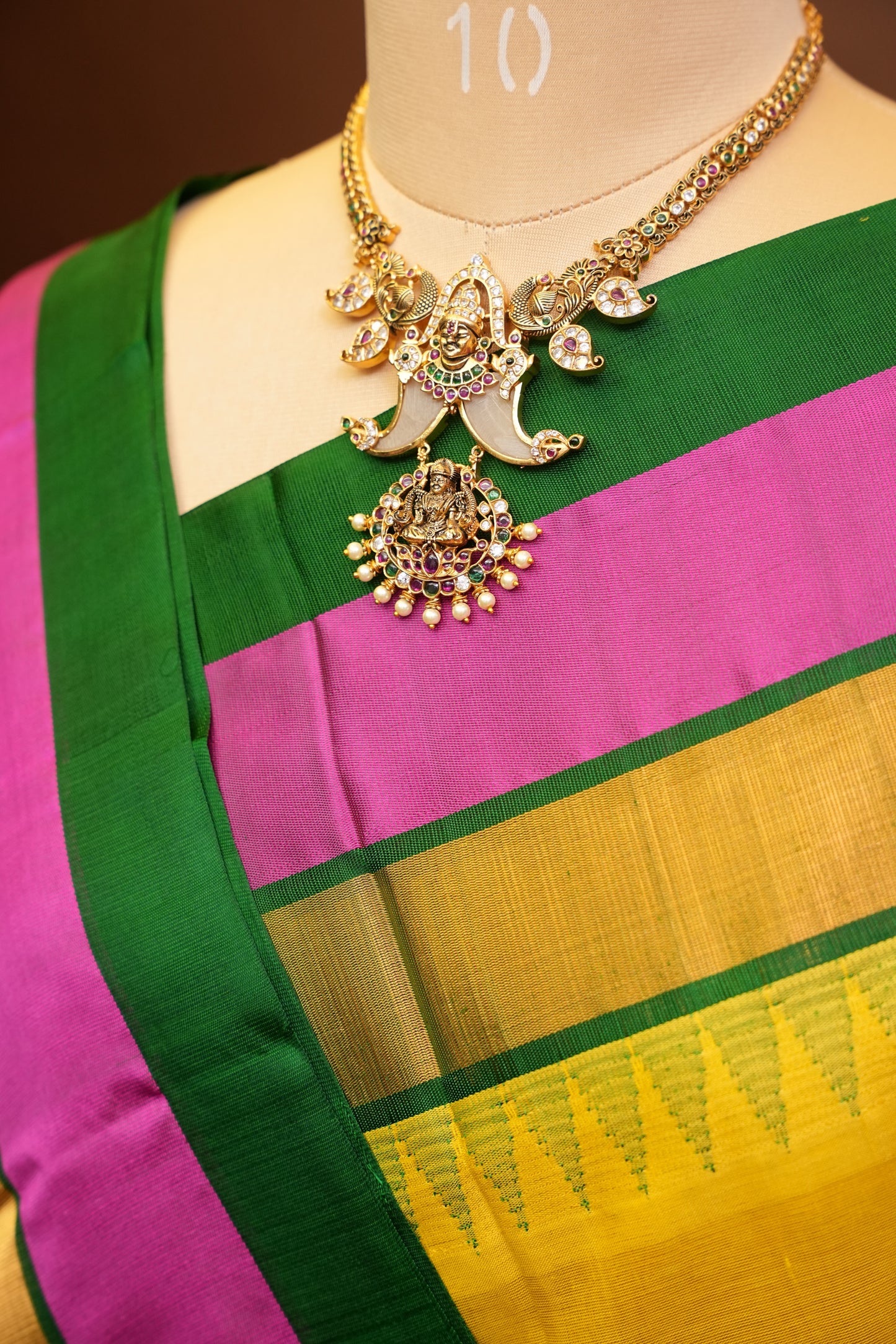 Pure Kuppadam Korvai Pattu Saree-Yellow & Green