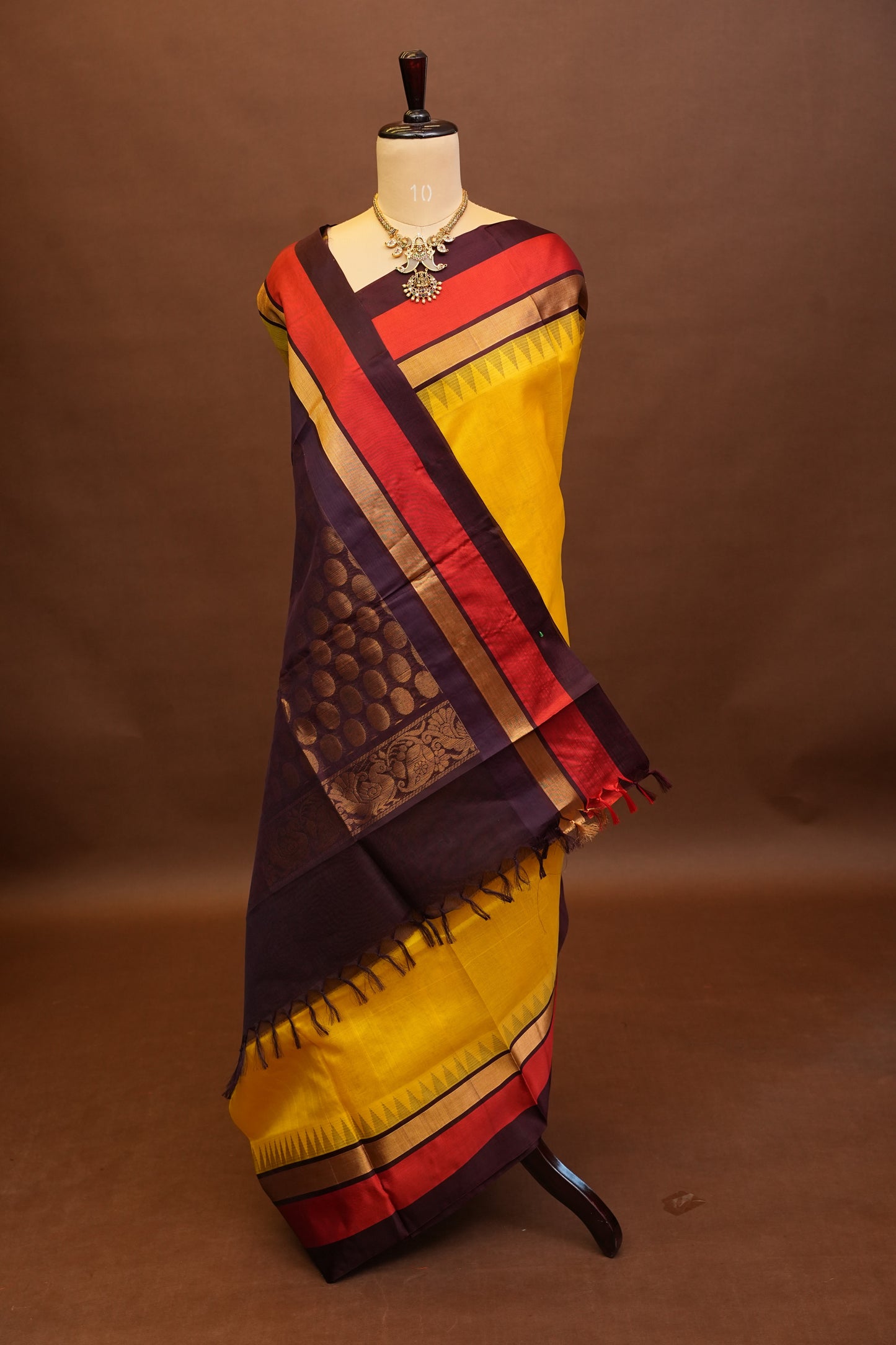 Pure Kuppadam Korvai Pattu Saree-Soft Yellow & Black