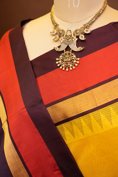Pure Kuppadam Korvai Pattu Saree-Soft Yellow & Black