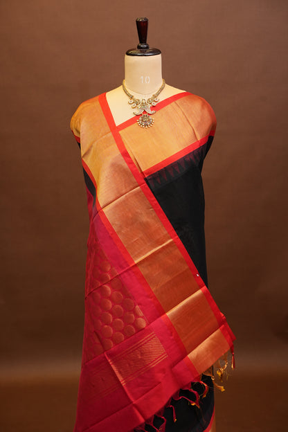 Pure Kuppadam Korvai Pattu Saree-Black & Red