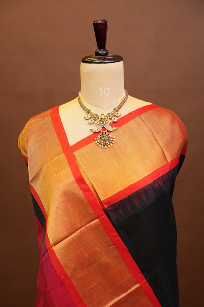 Pure Kuppadam Korvai Pattu Saree-Black & Red
