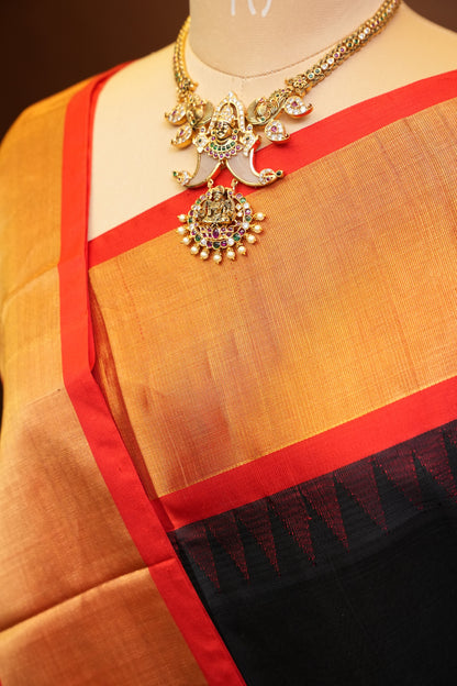 Pure Kuppadam Korvai Pattu Saree-Black & Red