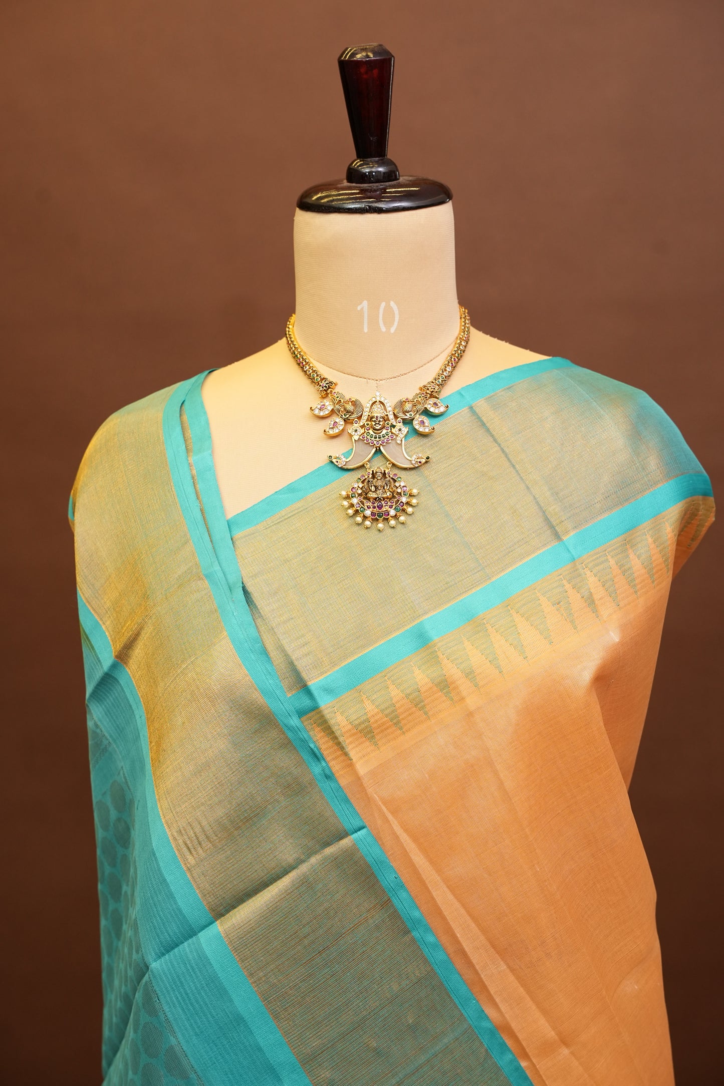 Pure Kuppadam Korvai Pattu Saree-Ivory & Turquoise Green