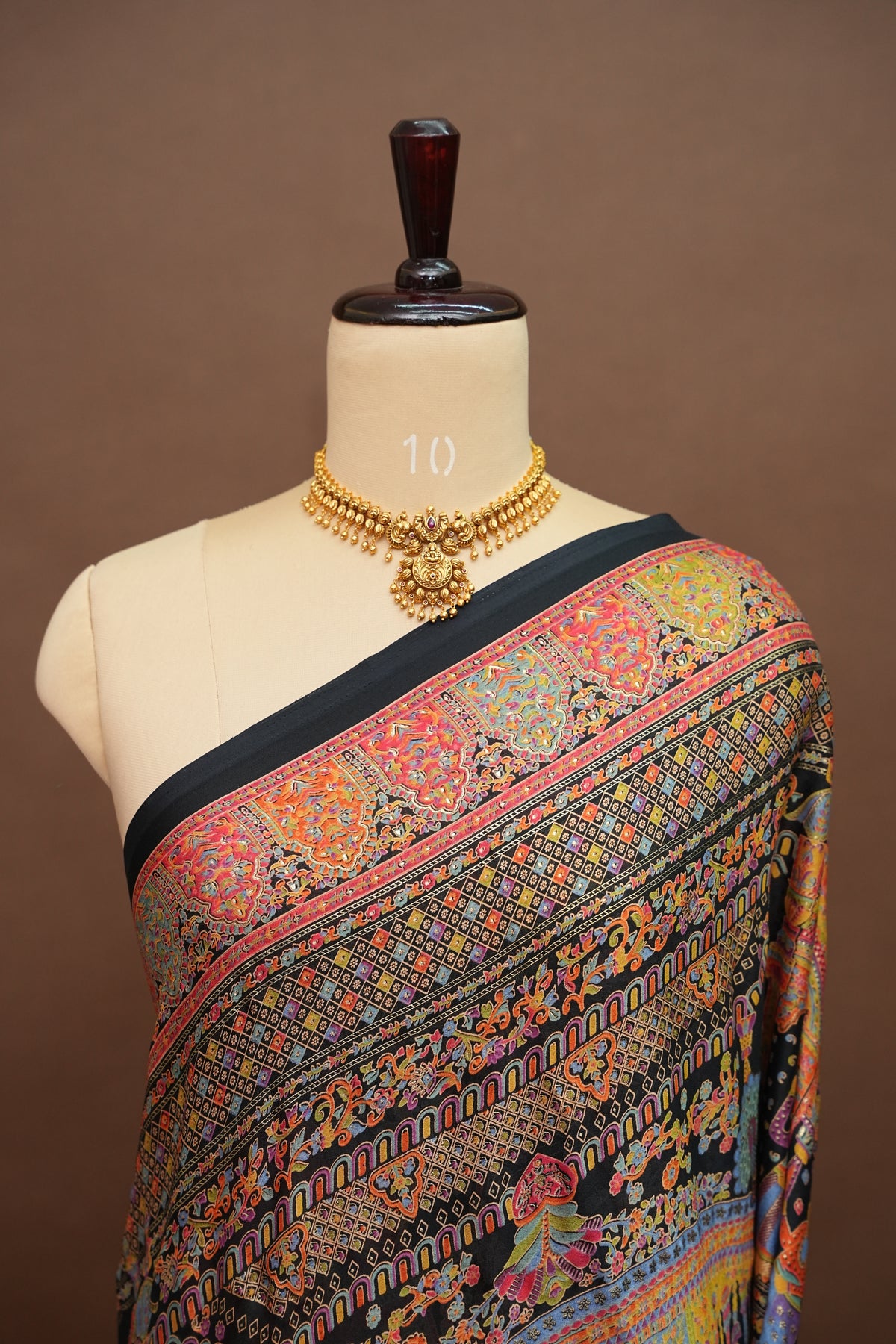 Semi Georgette Saree with Royal Palace Heritage Print – Black
