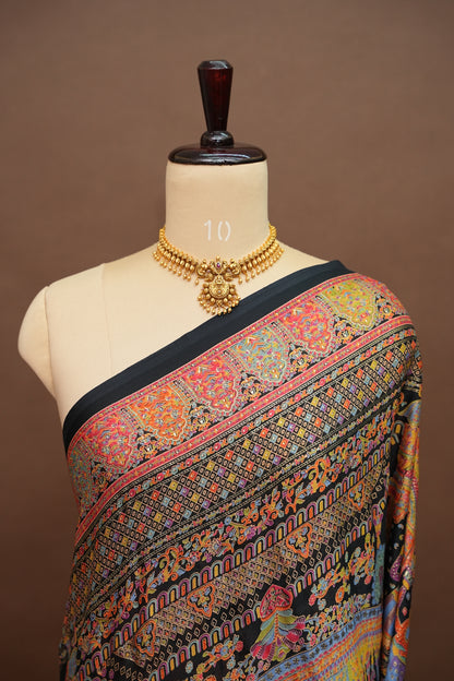 Semi Georgette Saree with Royal Palace Heritage Print – Black