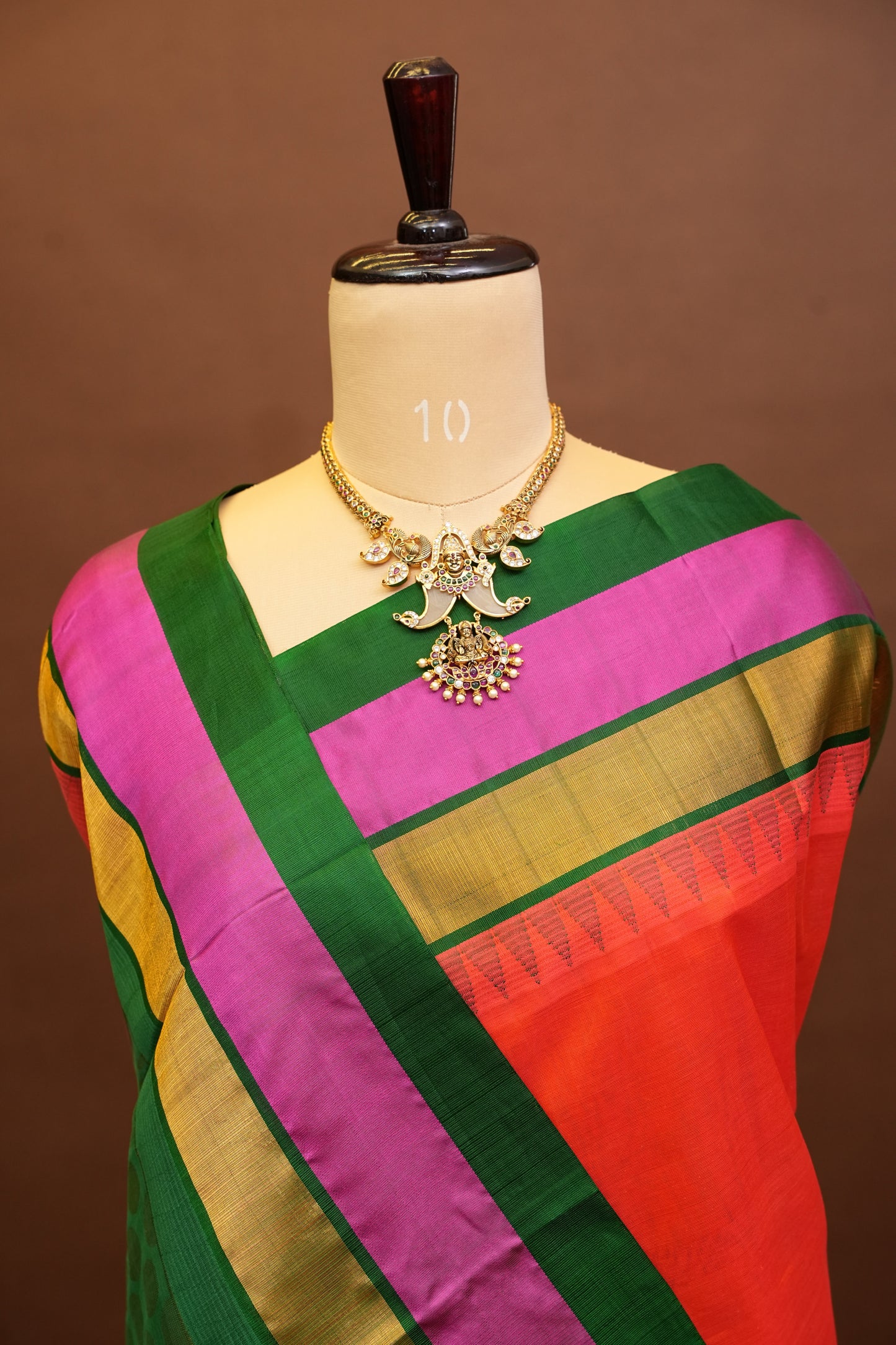 Pure Kuppadam Korvai Pattu Saree-Orange & Green