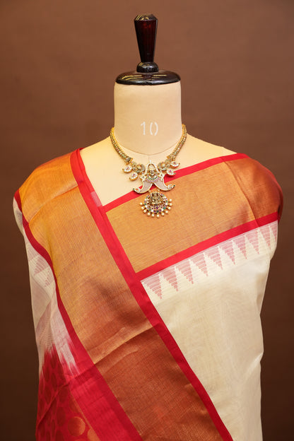 Pure Kuppadam Korvai Pattu Saree-Ivory & Red