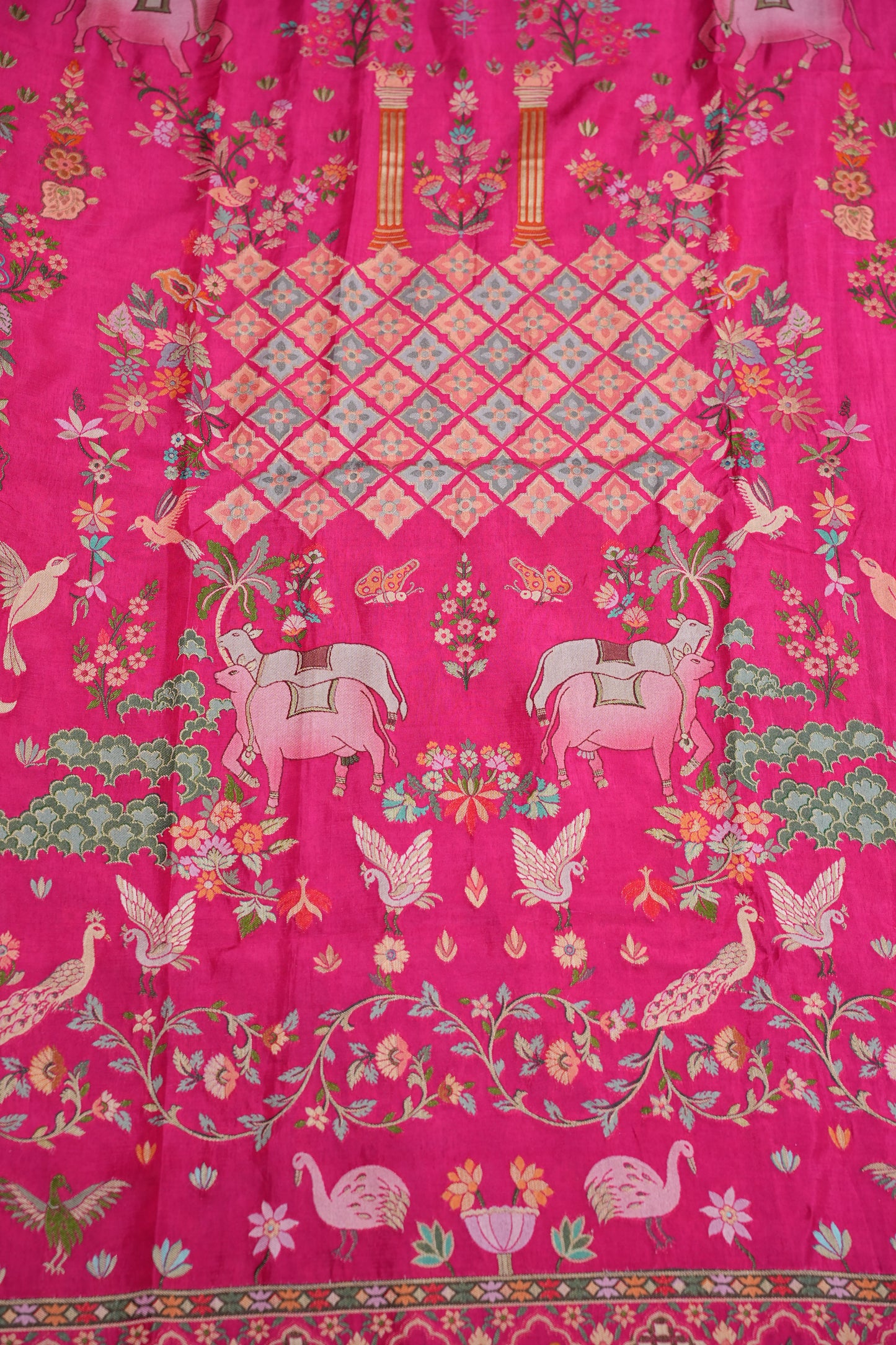 Kashmiri Pashmina Story Telling Saree - Hot Pink