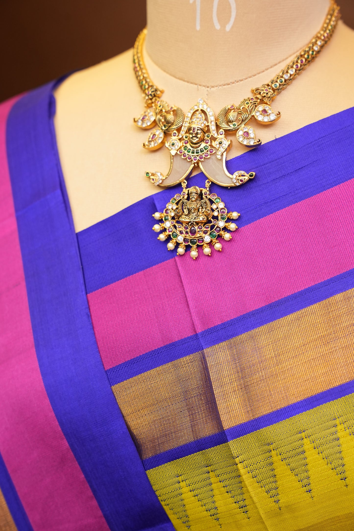 Pure Kuppadam Korvai Pattu Saree-Parrot Green and Royal Blue