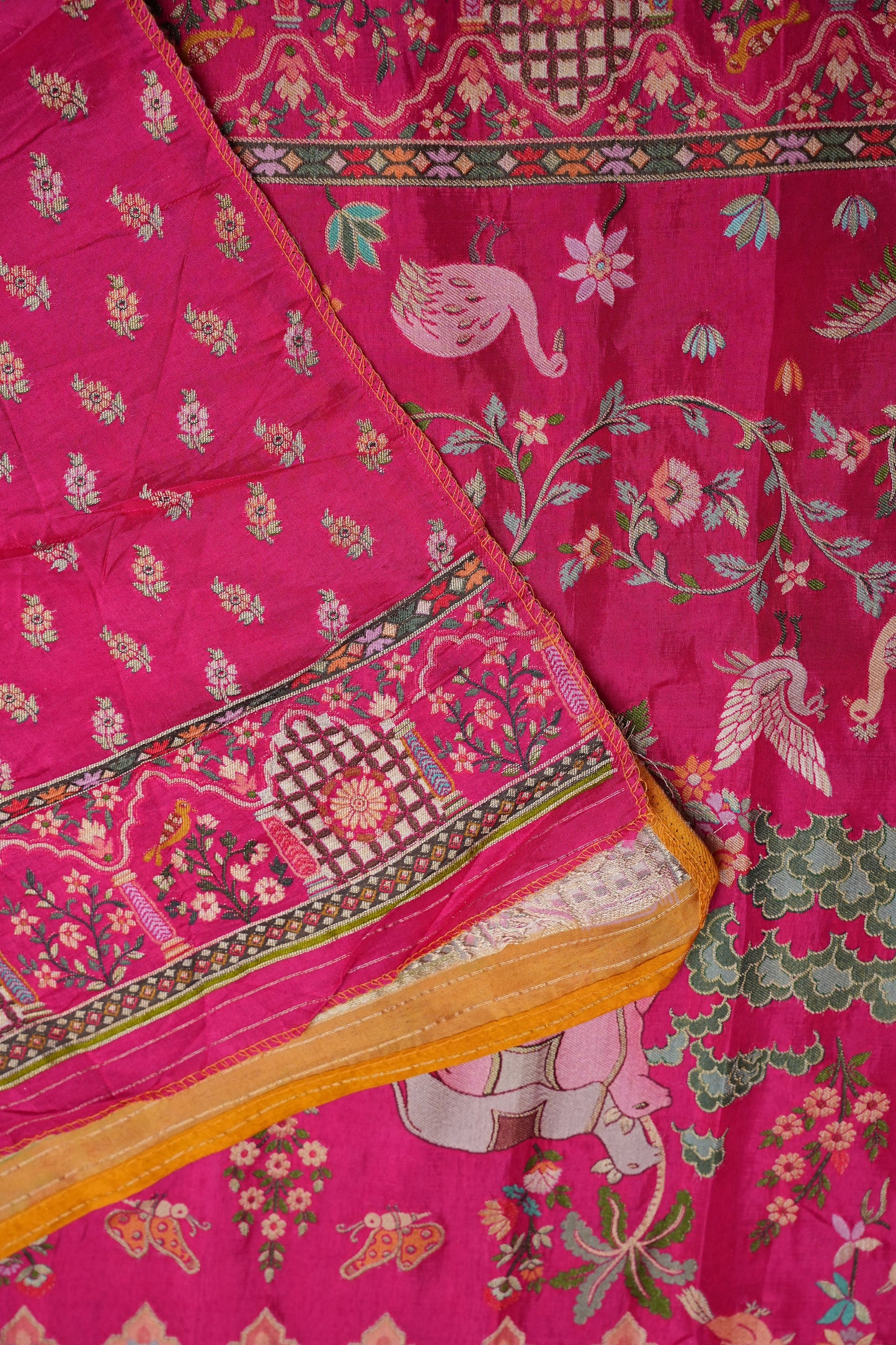 Kashmiri Pashmina Story Telling Saree - Hot Pink
