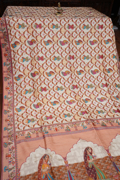 Kashmiri Pashmina Story Telling Saree - Ivory