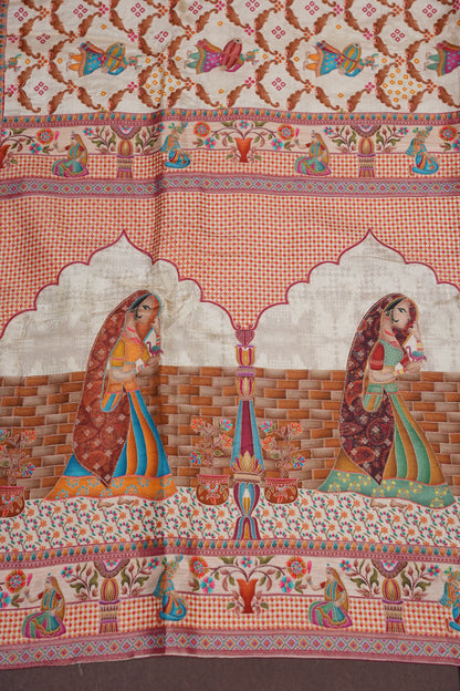 Kashmiri Pashmina Story Telling Saree - Ivory