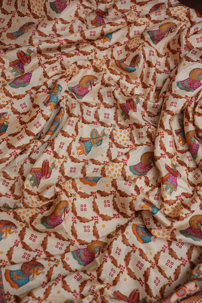 Kashmiri Pashmina Story Telling Saree - Ivory