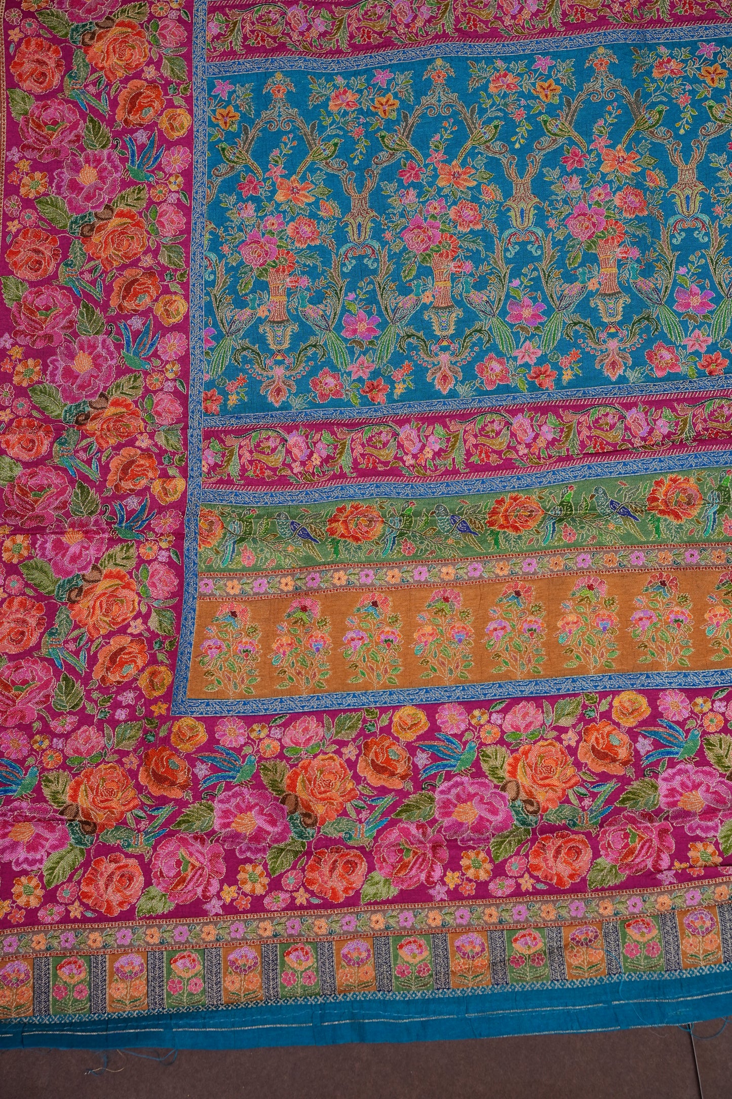 Kashmiri Pashmina Story Telling Saree - Blue & Pink