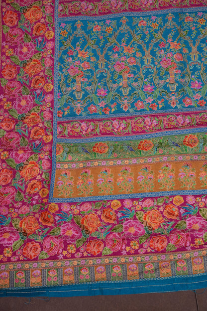 Kashmiri Pashmina Story Telling Saree - Blue & Pink