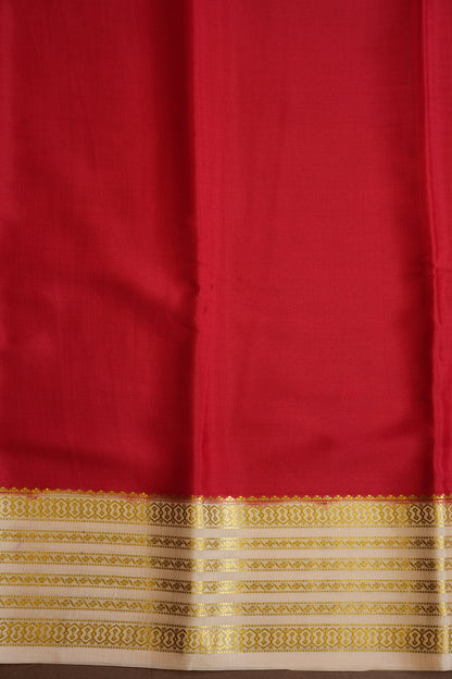 Plain Pure Crepe Mysore Silk Saree in Red With Ivory Blouse & Pallu