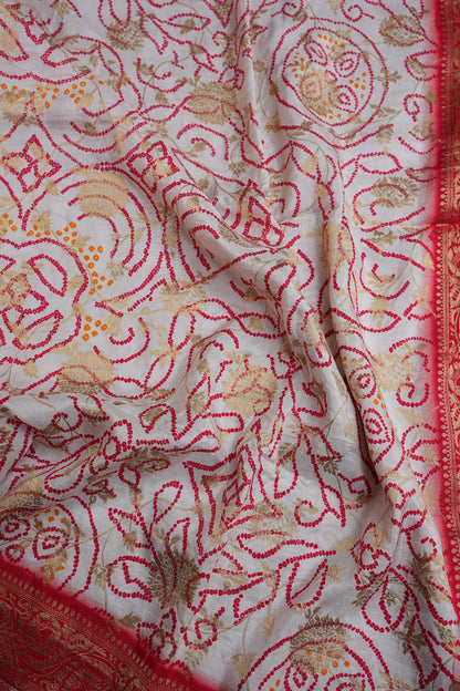Kashmiri Pashmina Story Telling Saree - White & Red