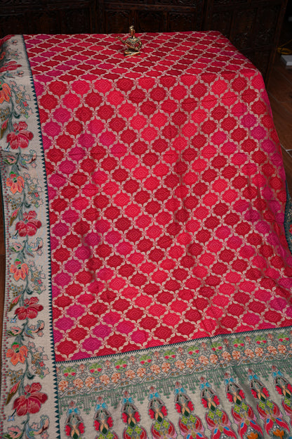 Kashmiri Pashmina Story Telling Saree - Pink