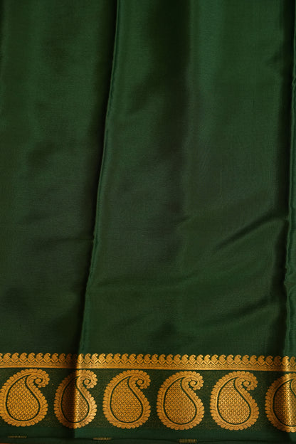 Plain Pure Crepe Mysore Silk Saree in Royal Blue With Bottle Green Blouse & Pallu