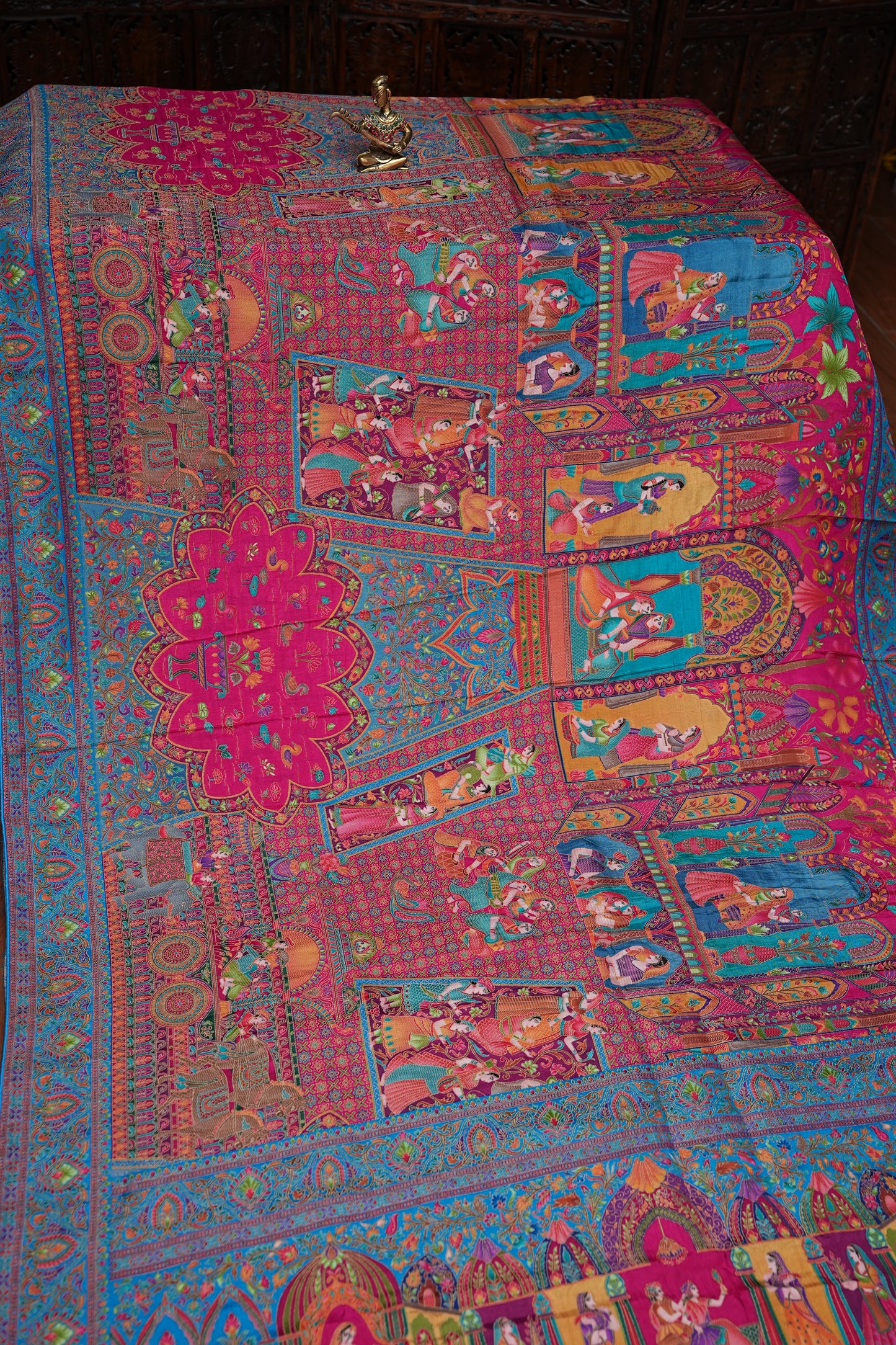 Kashmiri Pashmina Story Telling Saree - Pink & Blue