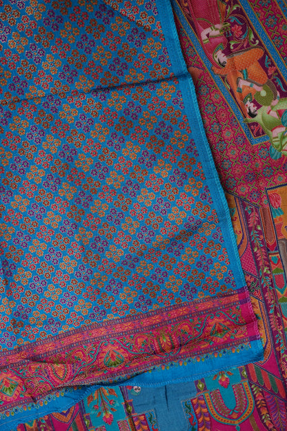 Kashmiri Pashmina Story Telling Saree - Pink & Blue