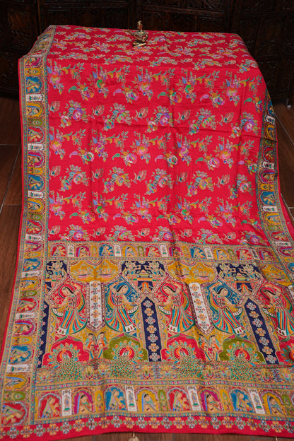 Kashmiri Pashmina Story Telling Saree - Red