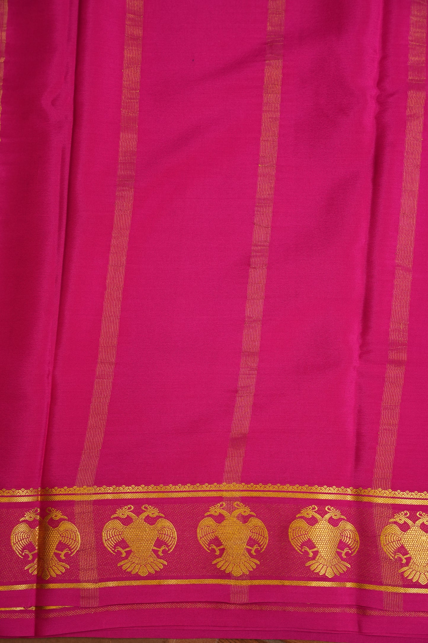 Plain Pure Crepe Mysore Silk Saree in HotPink With Gandaberunda Border