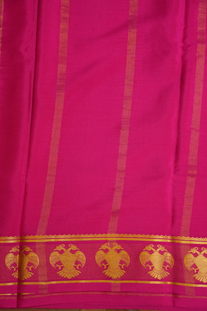 Plain Pure Crepe Mysore Silk Saree in HotPink With Gandaberunda Border
