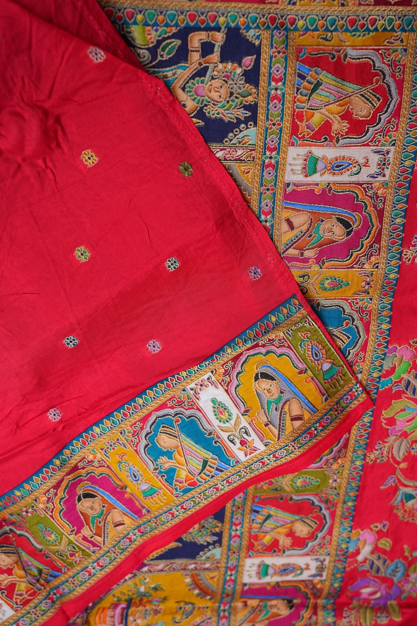 Kashmiri Pashmina Story Telling Saree - Red