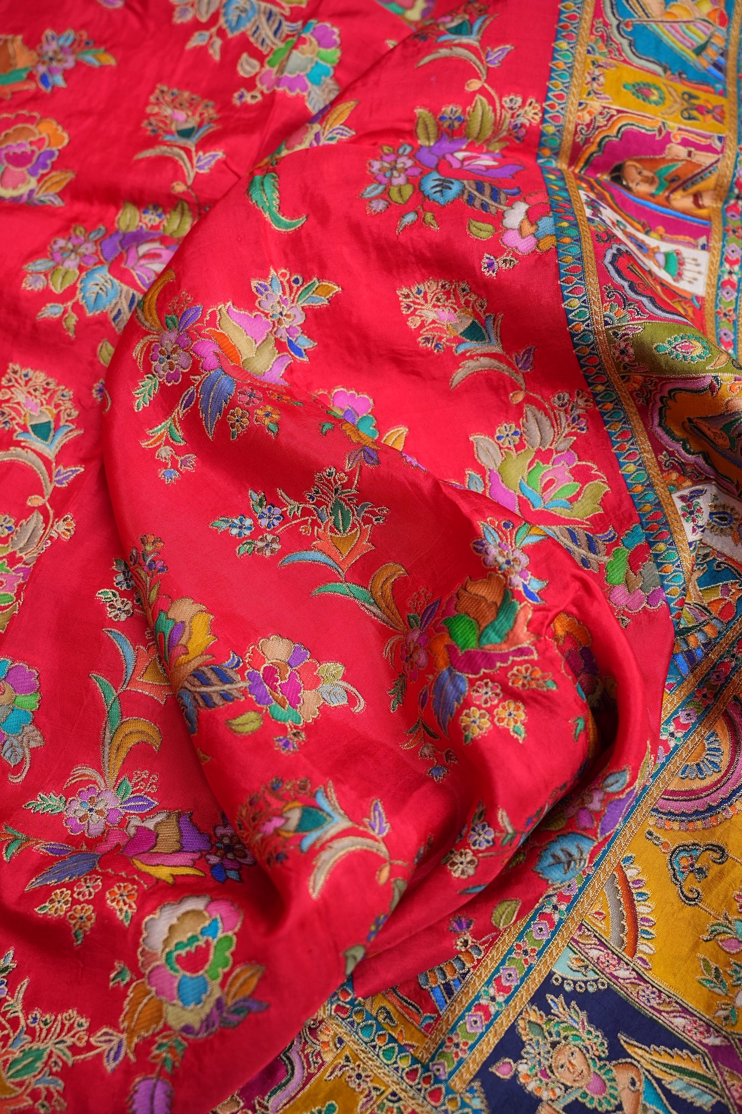 Kashmiri Pashmina Story Telling Saree - Red