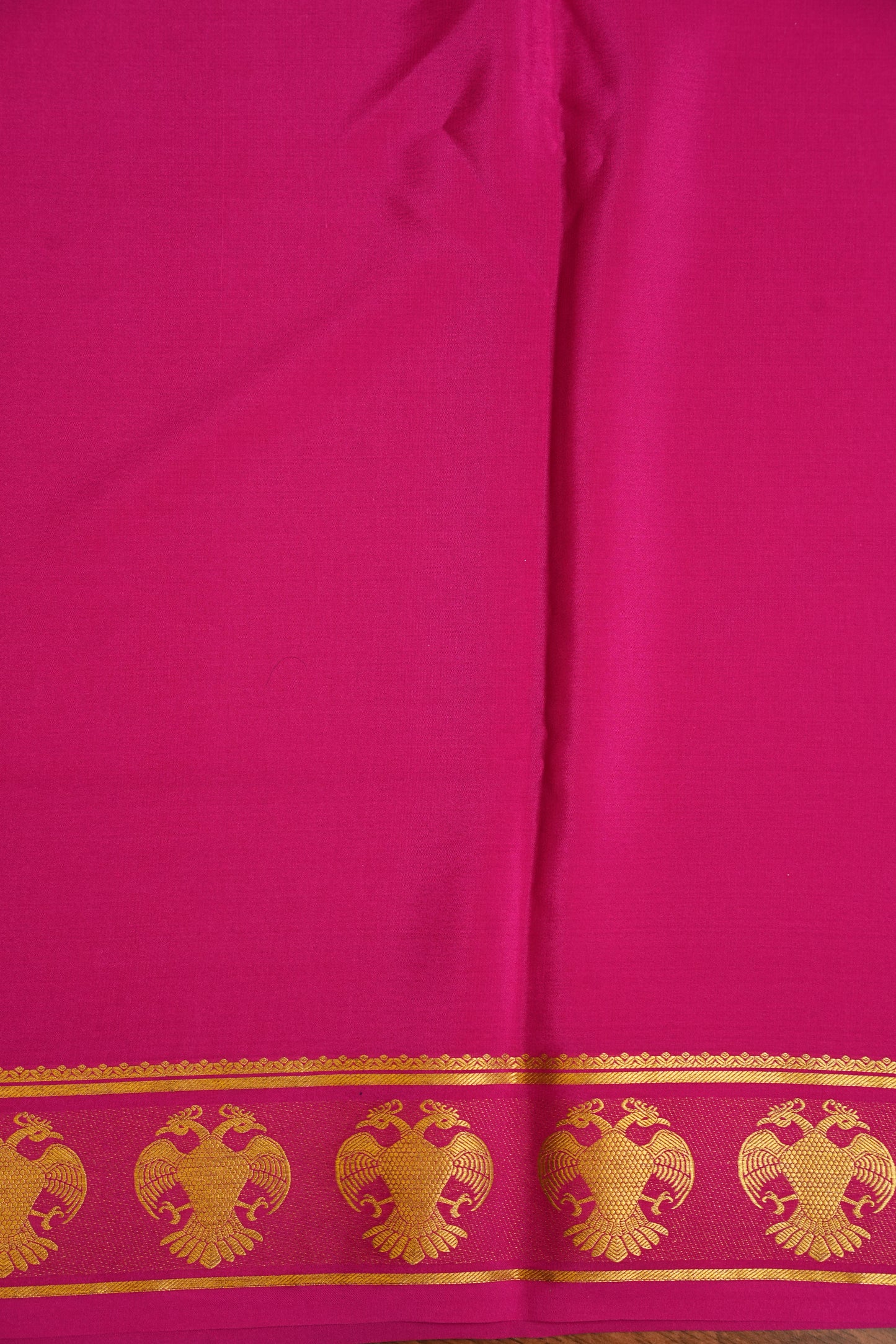 Plain Pure Crepe Mysore Silk Saree in HotPink With Gandaberunda Border