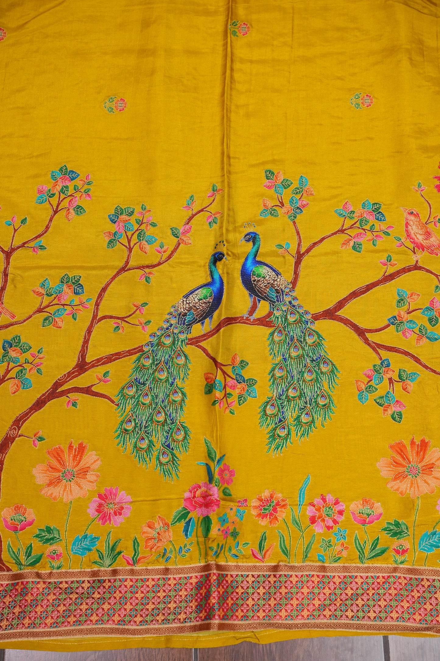 Kashmiri Pashmina Story Telling Saree - Yellow