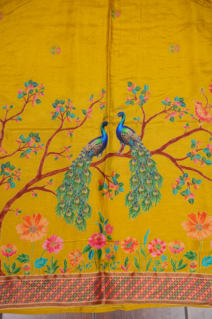 Kashmiri Pashmina Story Telling Saree - Yellow