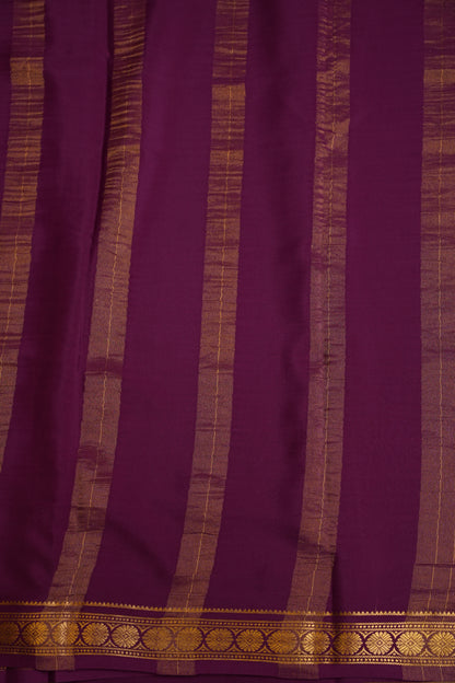 Plain Pure Crepe Mysore Silk Saree in Orange With Contrast Purple Border