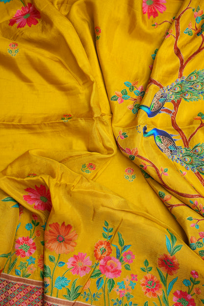 Kashmiri Pashmina Story Telling Saree - Yellow