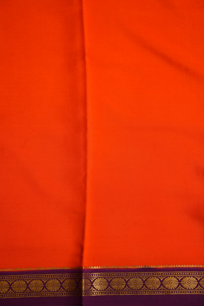 Plain Pure Crepe Mysore Silk Saree in Orange With Contrast Purple Border