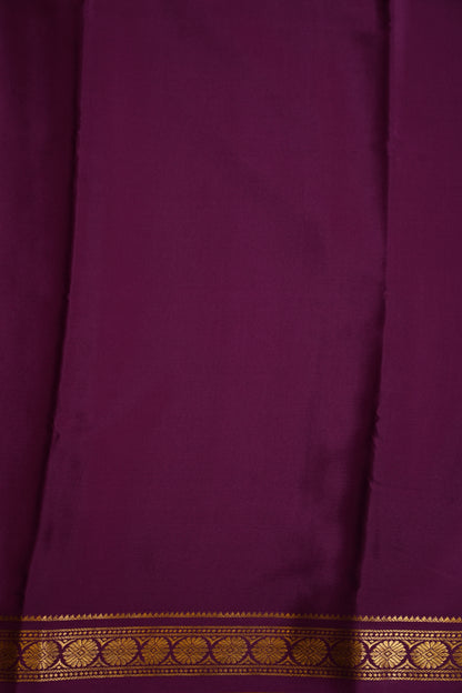Plain Pure Crepe Mysore Silk Saree in Orange With Contrast Purple Border