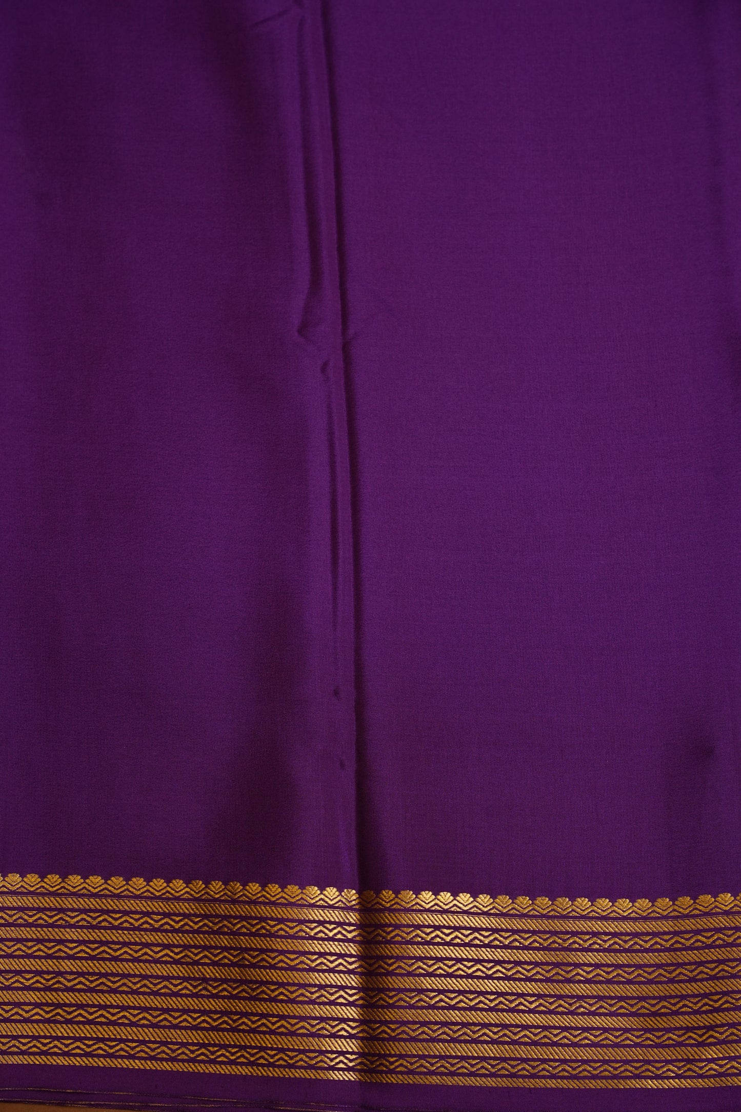 Plain Pure Crepe Mysore Silk Saree in Royal Purple With Contrast Green Blouse