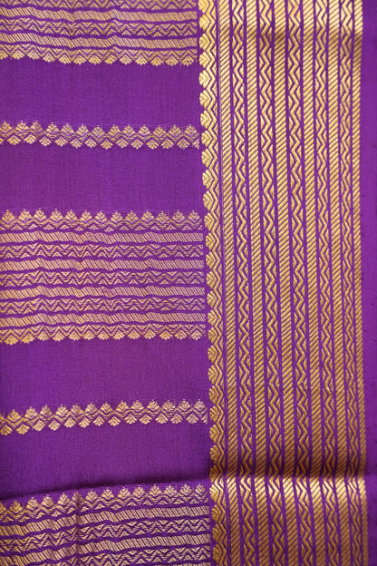 Plain Pure Crepe Mysore Silk Saree in Royal Purple With Contrast Green Blouse