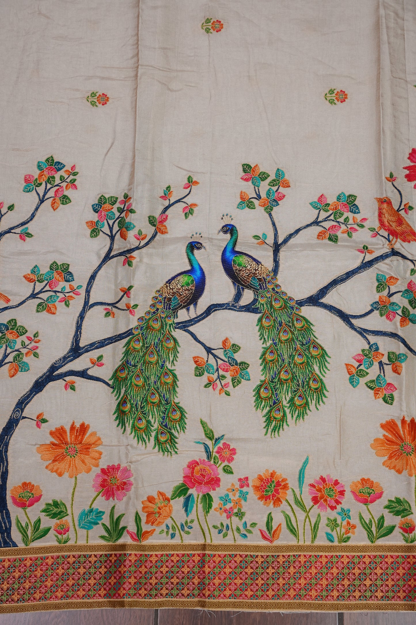 Kashmiri Pashmina Story Telling Saree - Ivory