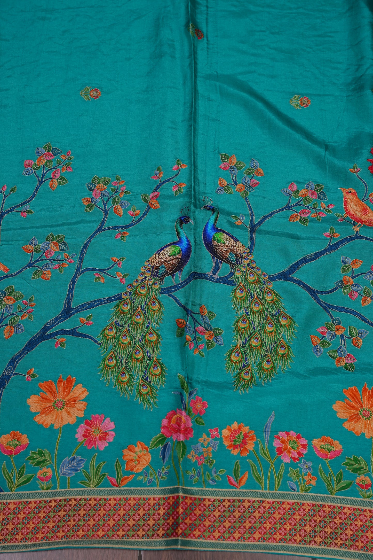 Kashmiri Pashmina Story Telling Saree - Turquoise
